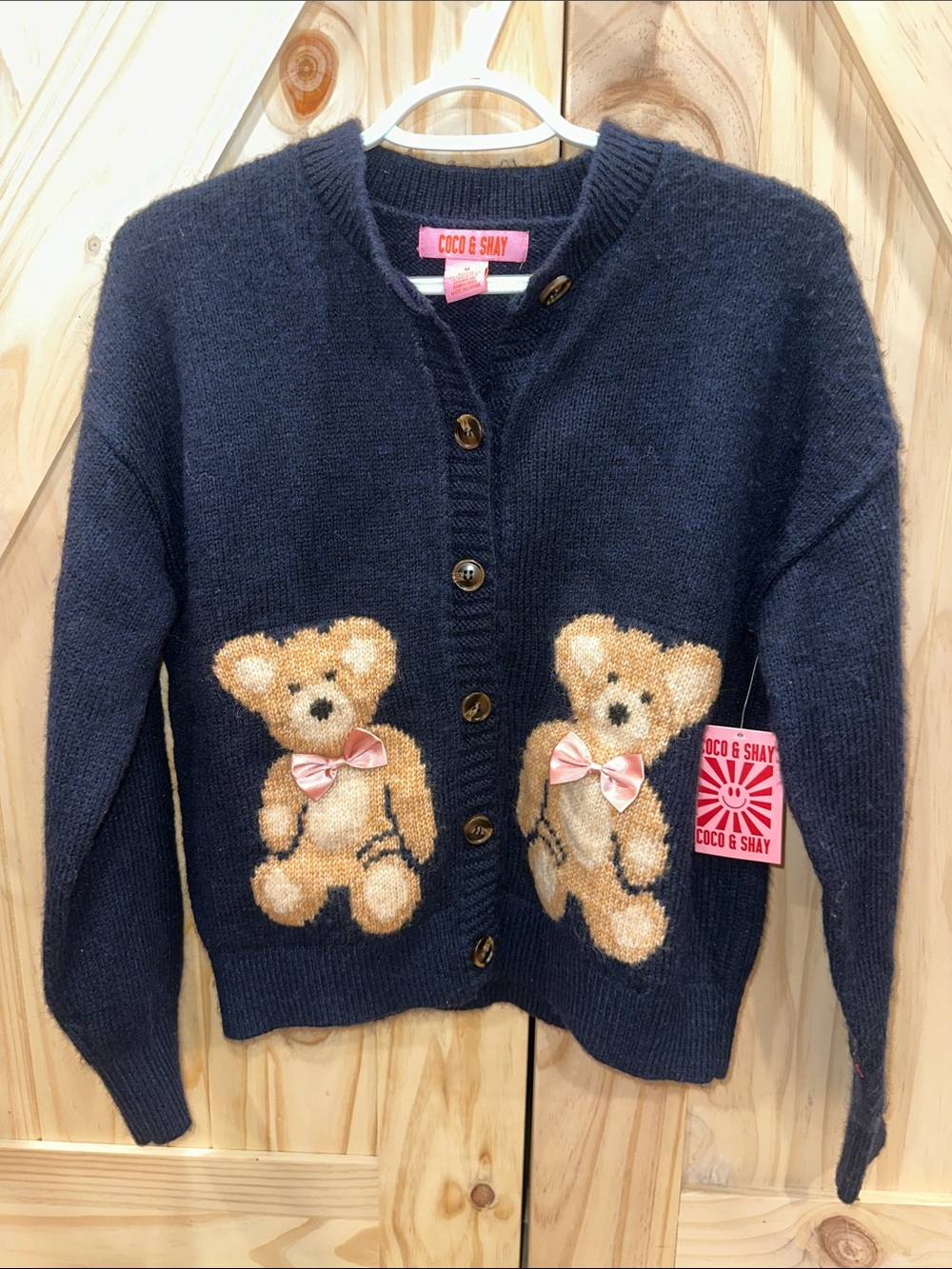 Coco & Shay Navy Teddy Bear Knit Cardigan